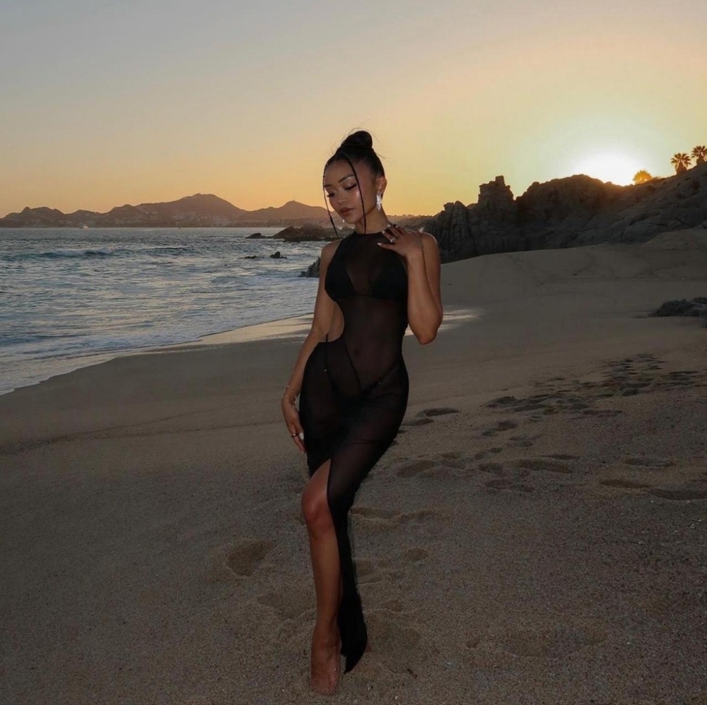 NWT Riot swim Alaia Maxi Mesh Dress-Black Large - Picture 4 of 5